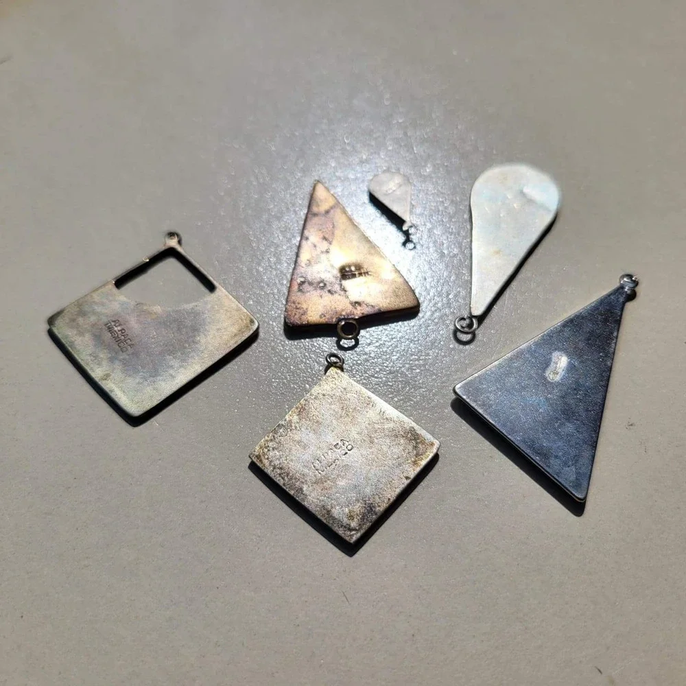 Vintage Alpaca Mexico Shell Inlay Assorted Pendant Lot Geometric Floral